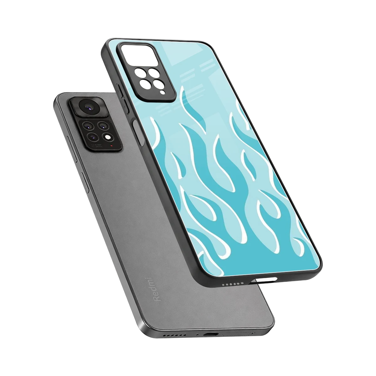 Y2K Retro Blue Flames sleek redmi note 11 pro cover with tempered glass back and TPU edges