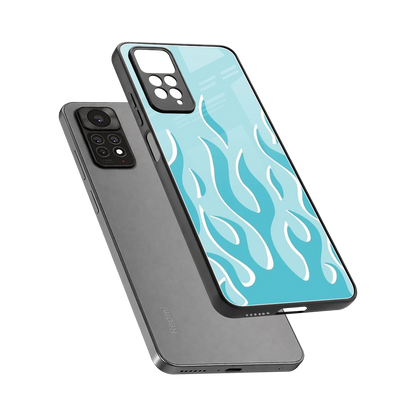 Y2K Retro Blue Flames sleek redmi note 11 pro cover with tempered glass back and TPU edges