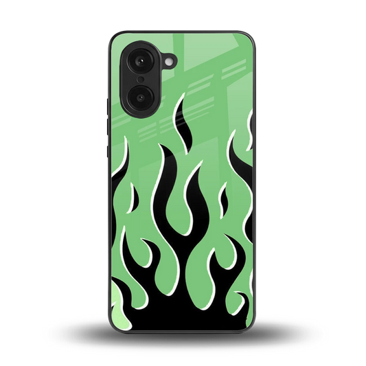 Y2K Retro Green Flames back phone cover | glass case for oneplus nord ce5 5g