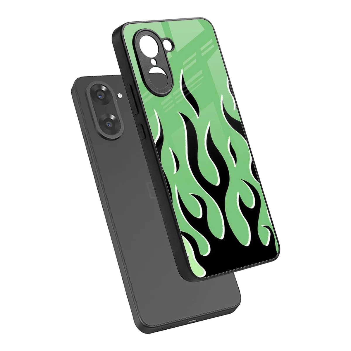 Y2K Retro Green Flames sleek oneplus nord ce5 5g cover with tempered glass back and TPU edges