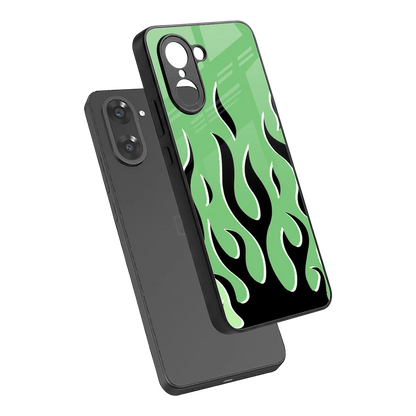 Y2K Retro Green Flames sleek oneplus nord ce5 5g cover with tempered glass back and TPU edges