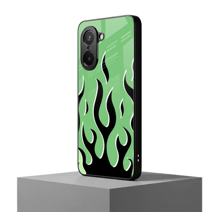 Y2K Retro Green Flames oneplus nord ce5 5g mobile cover | shockproof glass phone case