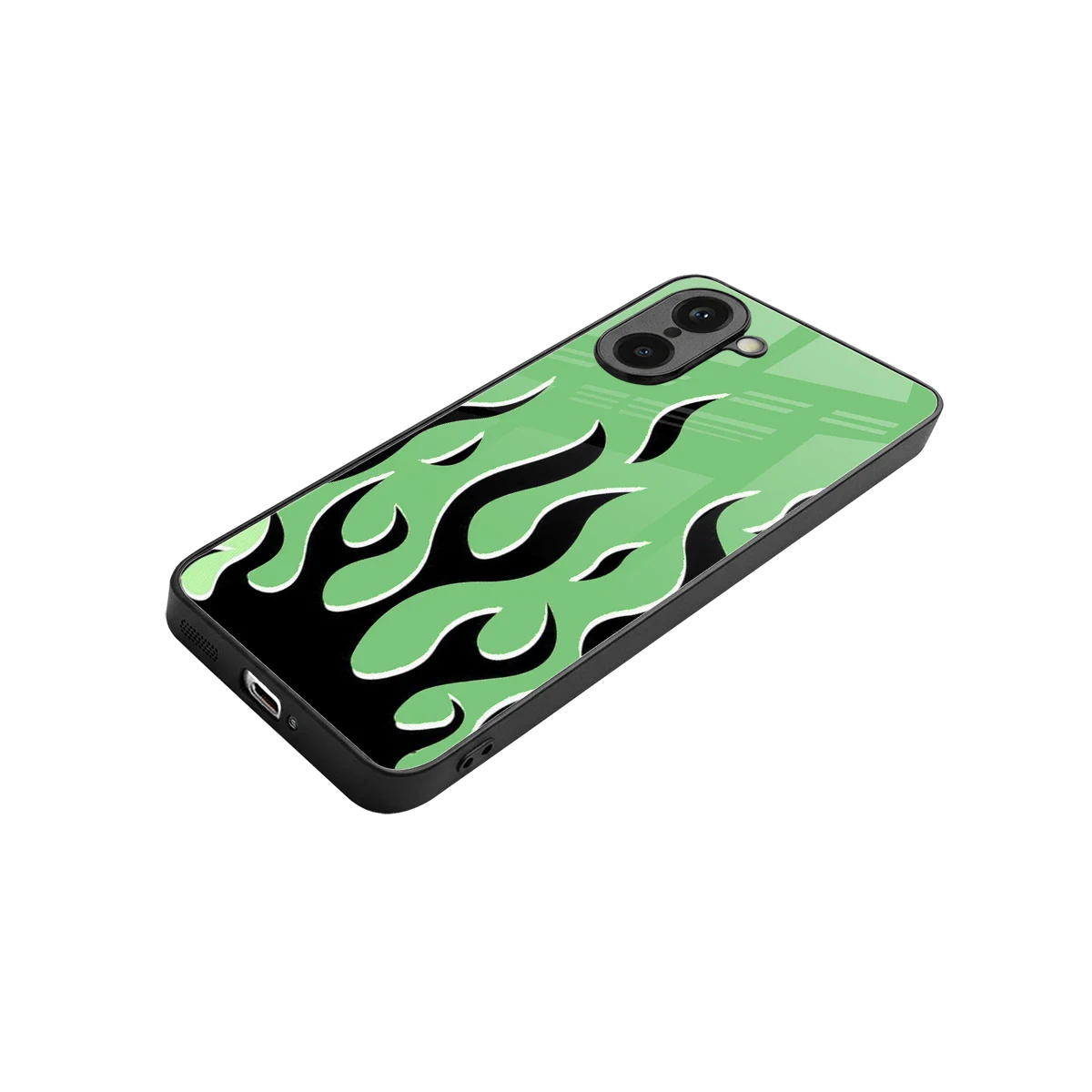 Y2K Retro Green Flames stylish phone case for oneplus nord ce5 5g | glossy glass and slim fit