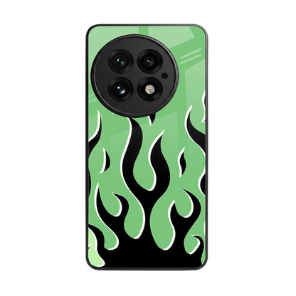 Y2K Retro Green Flames back phone cover | glass case for oneplus 13