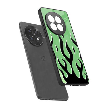 Y2K Retro Green Flames sleek oneplus 13 cover with tempered glass back and TPU edges