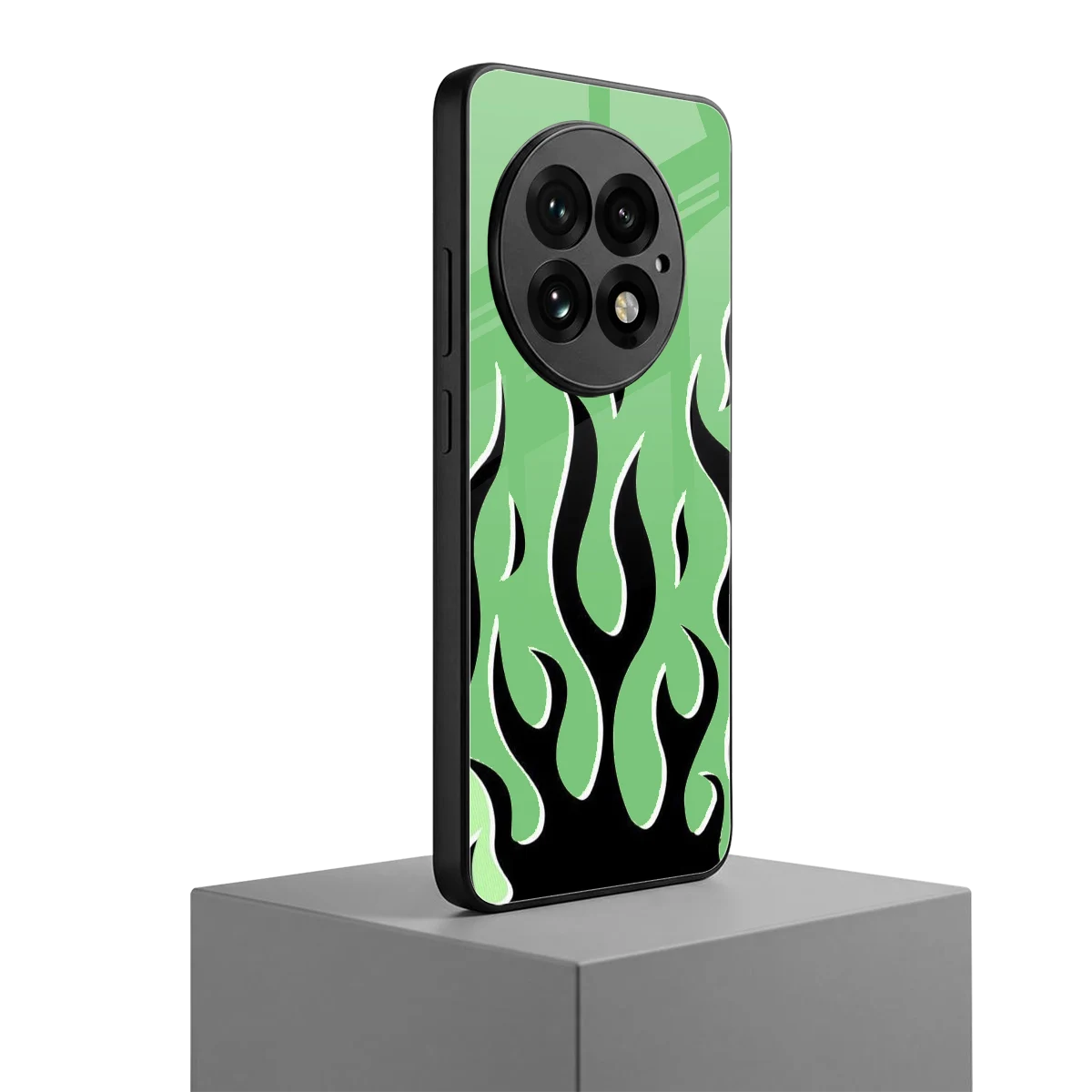 Y2K Retro Green Flames oneplus 13 mobile cover | shockproof glass phone case
