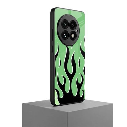 Y2K Retro Green Flames oneplus 13 mobile cover | shockproof glass phone case