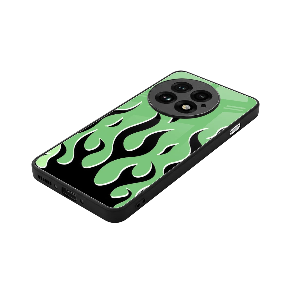 Y2K Retro Green Flames stylish phone case for oneplus 13 | glossy glass and slim fit