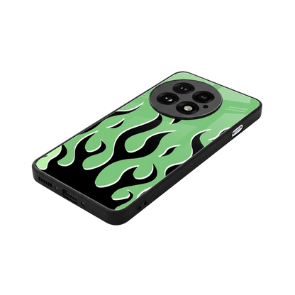 Y2K Retro Green Flames stylish phone case for oneplus 13 | glossy glass and slim fit