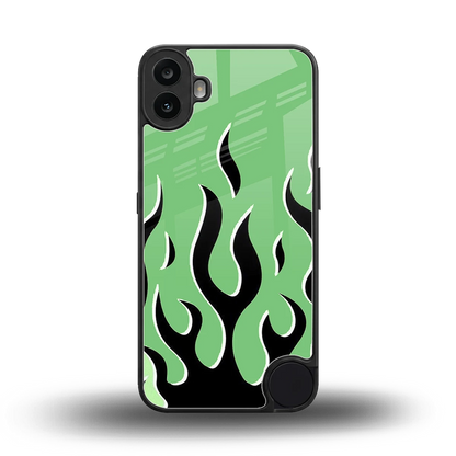 Y2K Retro Green Flames back phone cover | glass case for cmf nothing phone 1
