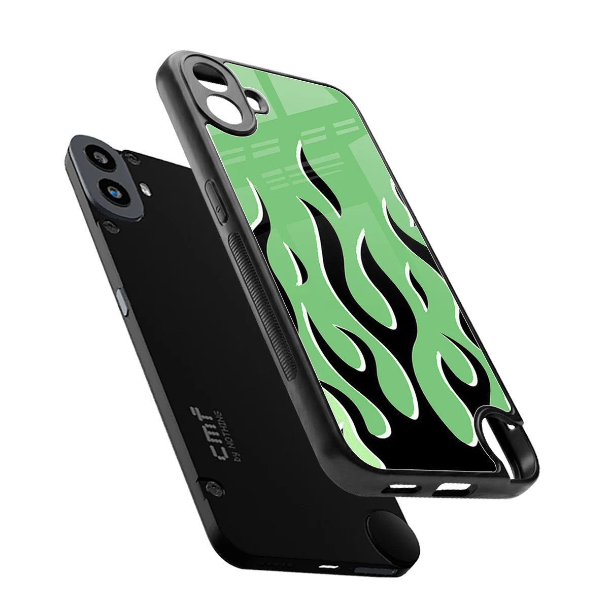 Y2K Retro Green Flames sleek cmf nothing phone 1 cover with tempered glass back and TPU edges