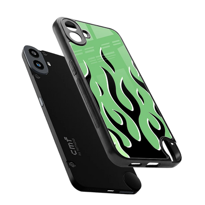 Y2K Retro Green Flames sleek cmf nothing phone 1 cover with tempered glass back and TPU edges