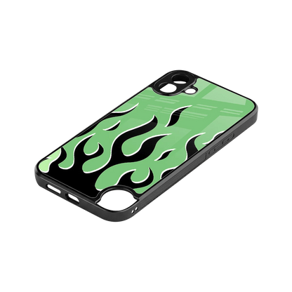 Y2K Retro Green Flames stylish phone case for cmf nothing phone 1 | glossy glass and slim fit