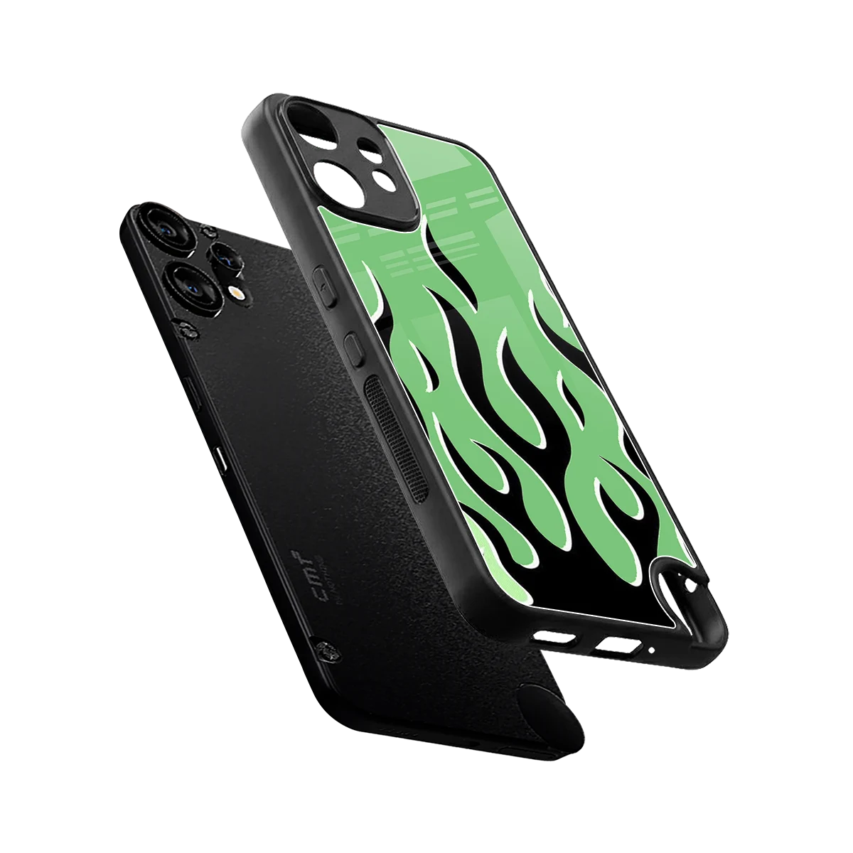 Y2K Retro Green Flames sleek cmf nothing phone 2 pro cover with tempered glass back and TPU edges