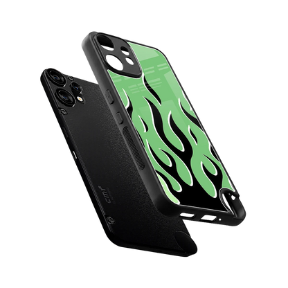 Y2K Retro Green Flames sleek cmf nothing phone 2 pro cover with tempered glass back and TPU edges