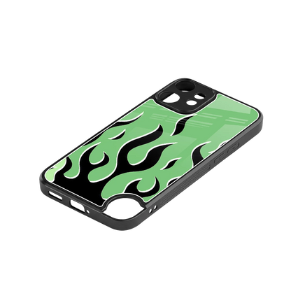 Y2K Retro Green Flames stylish phone case for cmf nothing phone 2 pro | glossy glass and slim fit