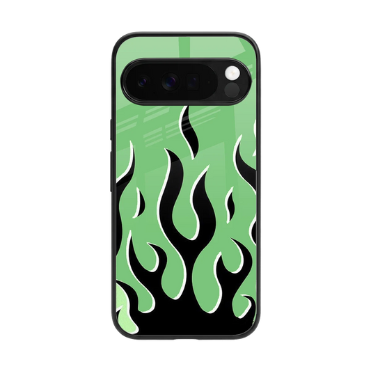 Y2K Retro Green Flames back phone cover | glass case for google pixel 10 pro xl