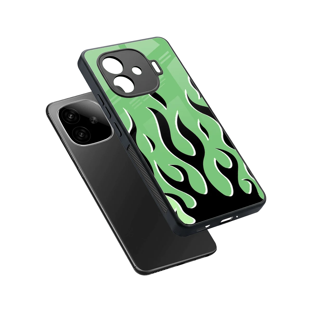 Y2K Retro Green Flames sleek iqoo neo 10r 5g cover with tempered glass back and TPU edges