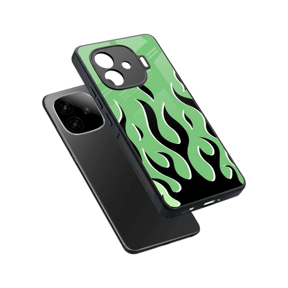 Y2K Retro Green Flames sleek iqoo neo 10r 5g cover with tempered glass back and TPU edges