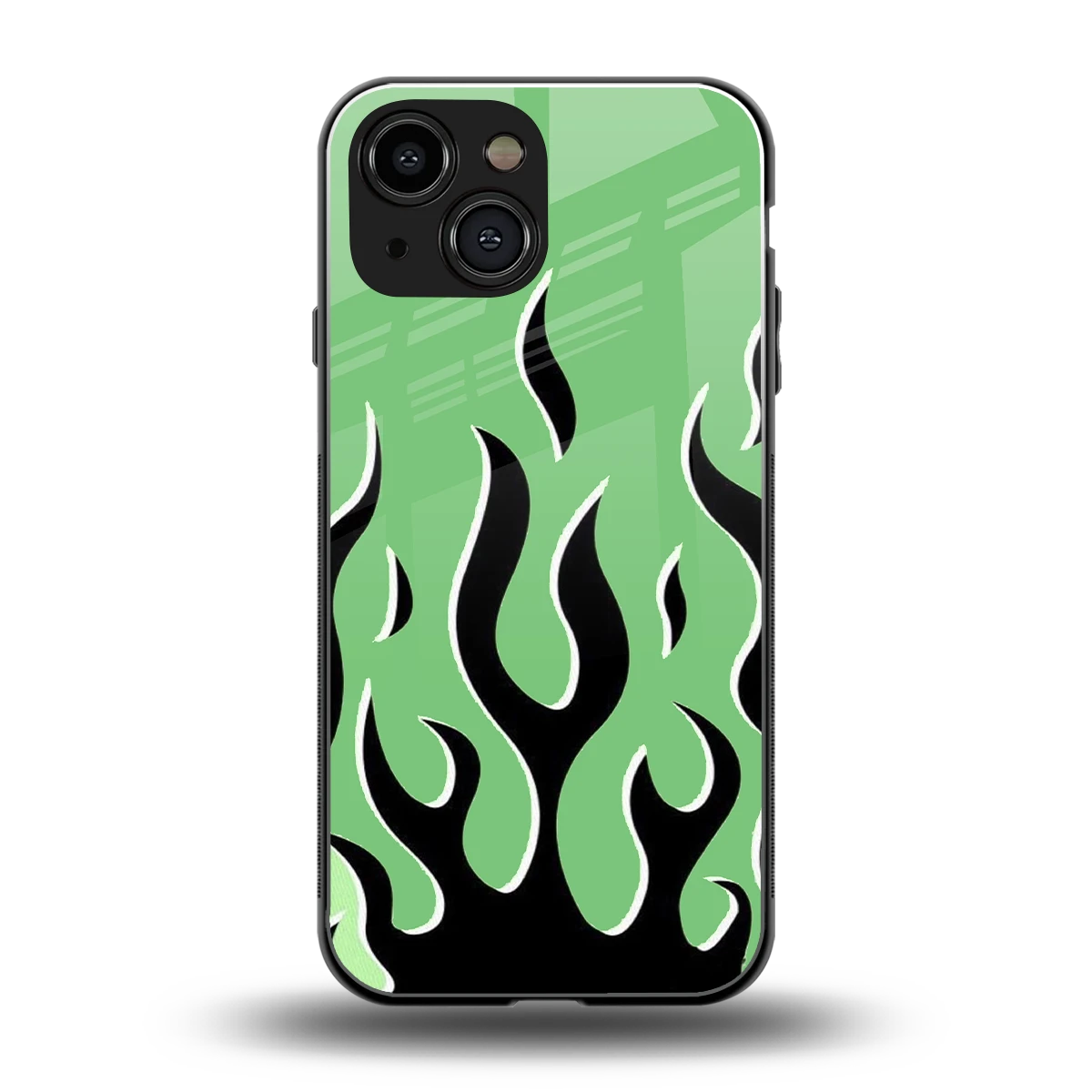 Y2K Retro Green Flames back phone cover | glass case for iphone 13 mini