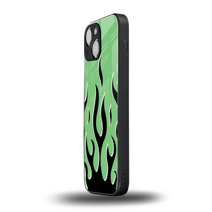 Y2K Retro Green Flames iphone 13 mini mobile cover | shockproof glass phone case