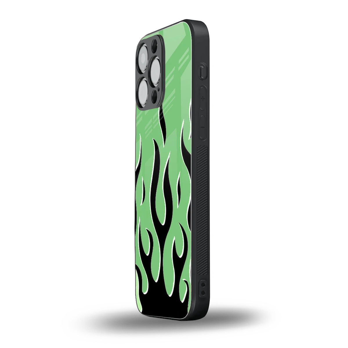 Y2K Retro Green Flames iphone 14 pro max mobile cover | shockproof glass phone case