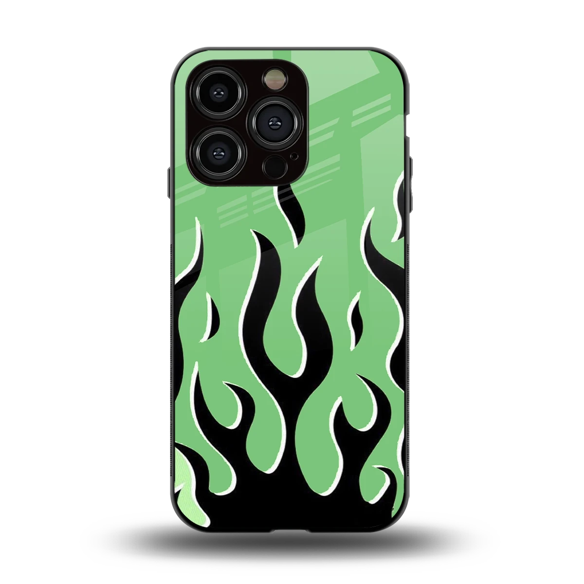 Y2K Retro Green Flames back phone cover | glass case for iphone 14 pro
