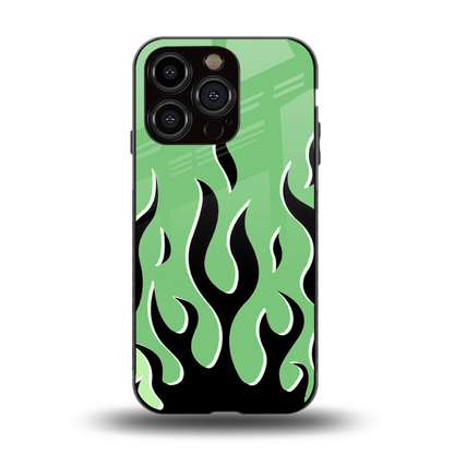 Y2K Retro Green Flames back phone cover | glass case for iphone 14 pro