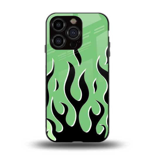 Y2K Retro Green Flames back phone cover | glass case for iphone 14 pro