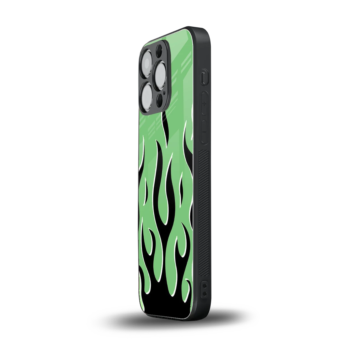 Y2K Retro Green Flames iphone 13 pro mobile cover | shockproof glass phone case