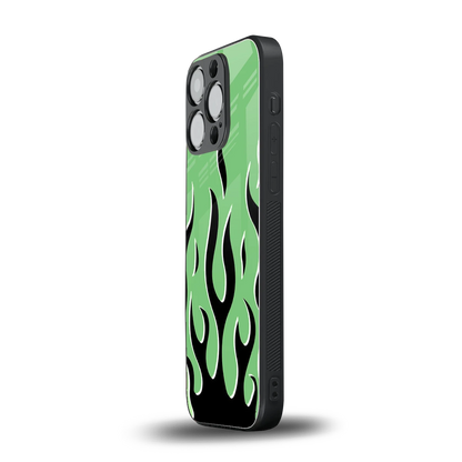Y2K Retro Green Flames iphone 13 pro mobile cover | shockproof glass phone case