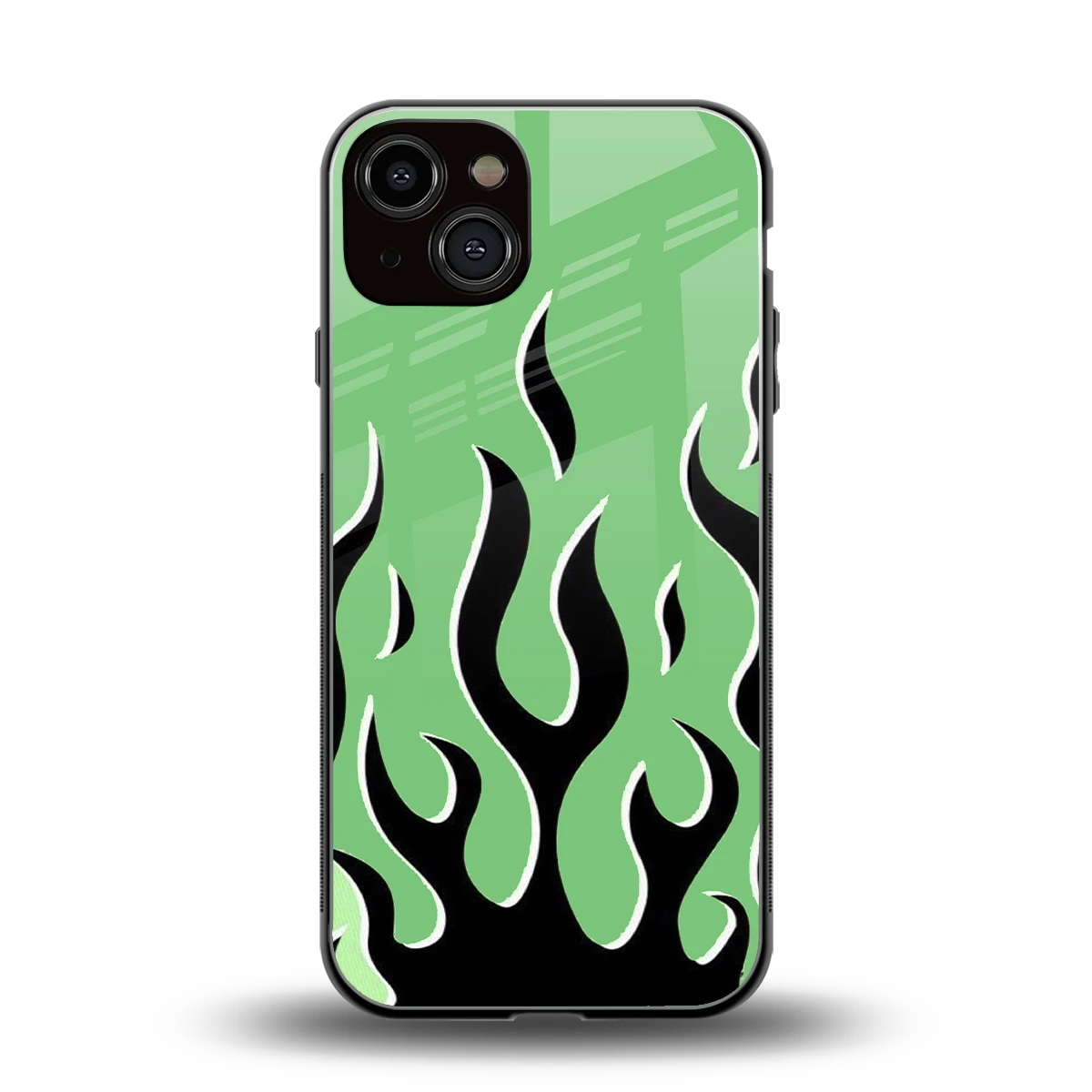 Y2K Retro Green Flames back phone cover | glass case for iphone 13