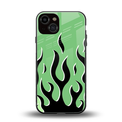 Y2K Retro Green Flames back phone cover | glass case for iphone 13
