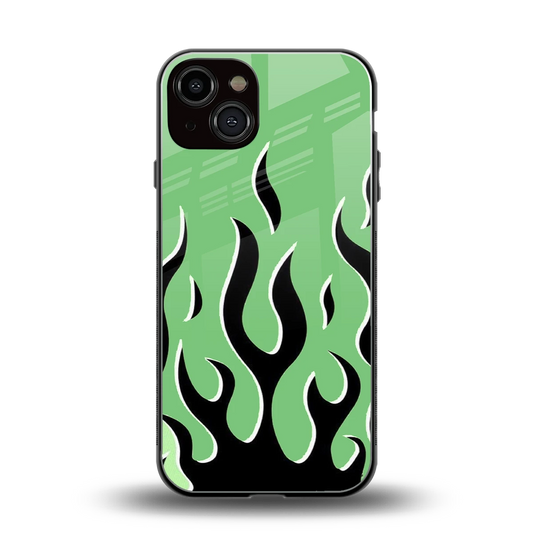 Y2K Retro Green Flames back phone cover | glass case for iphone 14