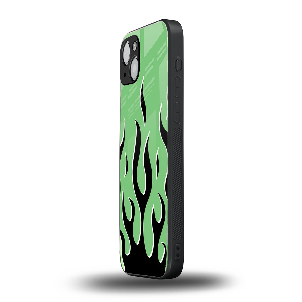 Y2K Retro Green Flames iphone 13 mobile cover | shockproof glass phone case