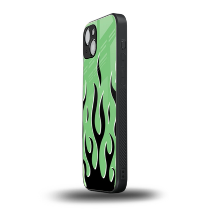 Y2K Retro Green Flames iphone 13 mobile cover | shockproof glass phone case