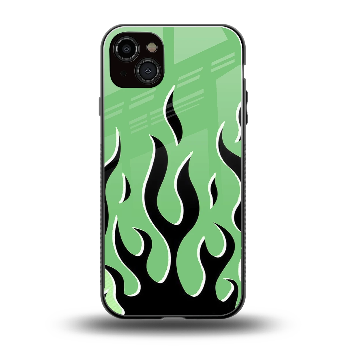 Y2K Retro Green Flames back phone cover | glass case for iphone 14 plus
