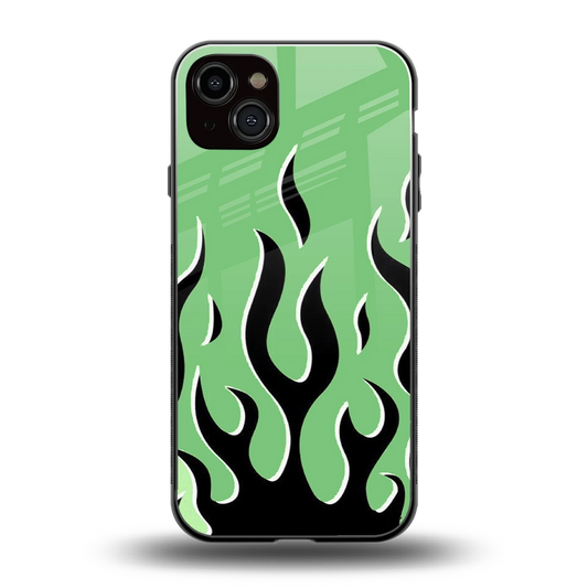 Y2K Retro Green Flames back phone cover | glass case for iphone 14 plus