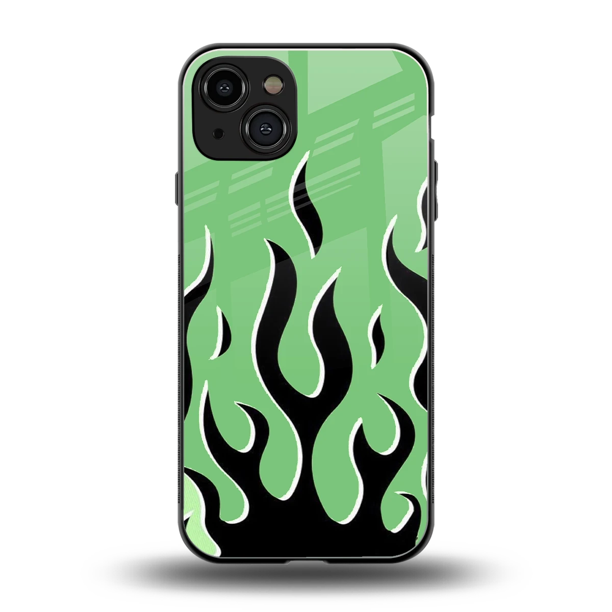 Y2K Retro Green Flames back phone cover | glass case for iphone 15