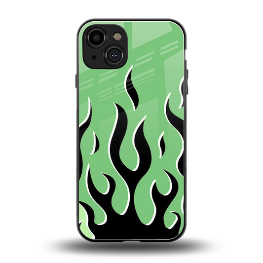 Y2K Retro Green Flames back phone cover | glass case for iphone 15