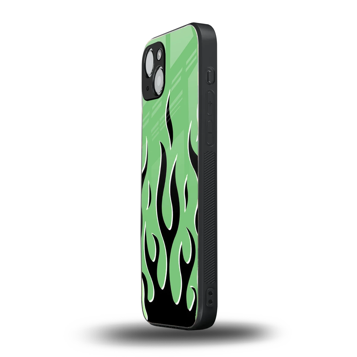 Y2K Retro Green Flames iphone 15 mobile cover | shockproof glass phone case