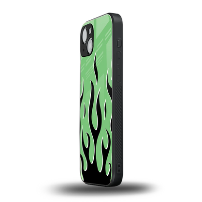 Y2K Retro Green Flames iphone 15 mobile cover | shockproof glass phone case