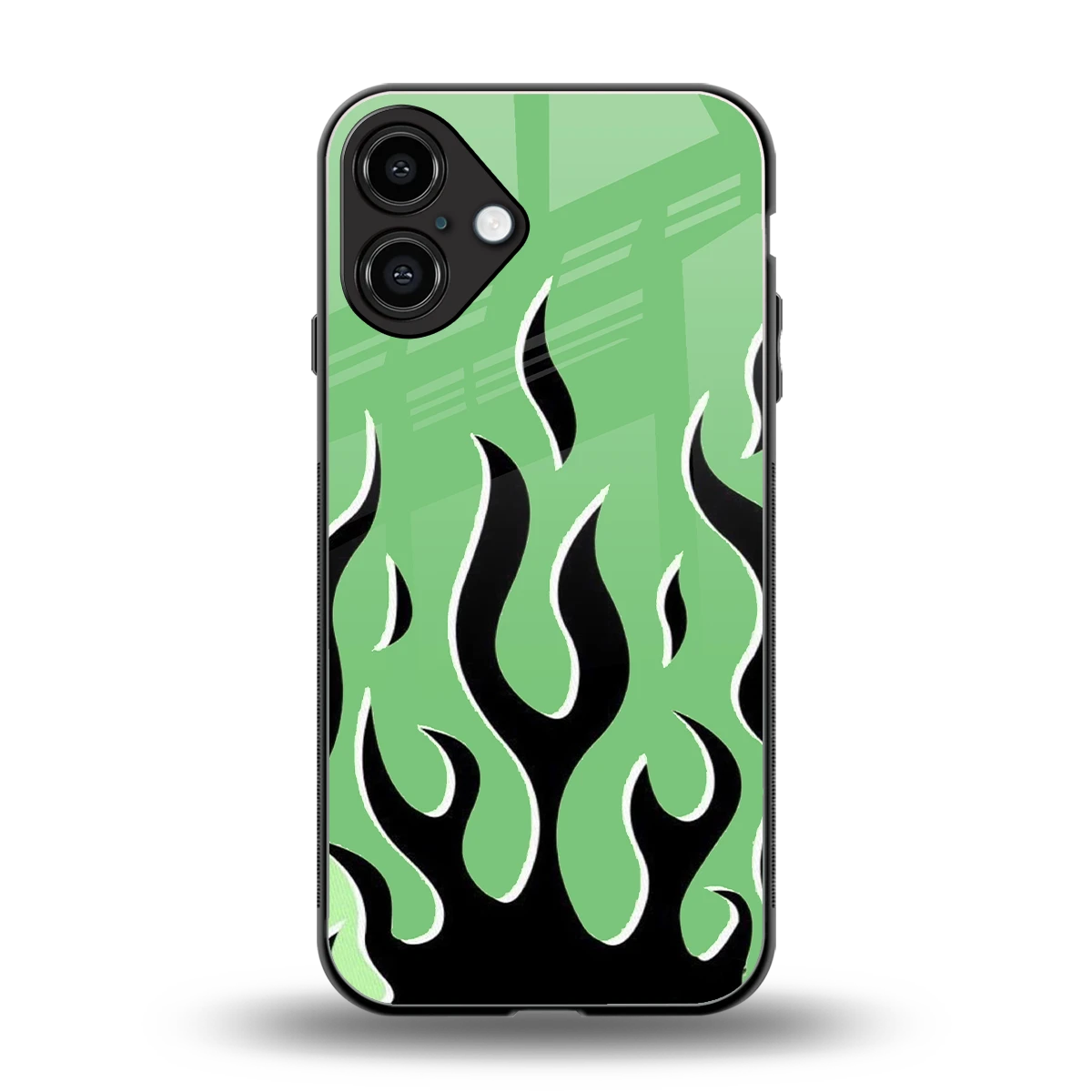 Y2K Retro Green Flames back phone cover | glass case for iphone 16 plus