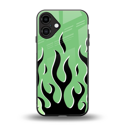 Y2K Retro Green Flames back phone cover | glass case for iphone 16 plus