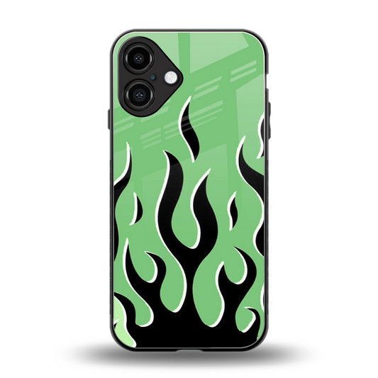 Y2K Retro Green Flames back phone cover | glass case for iphone 16 plus
