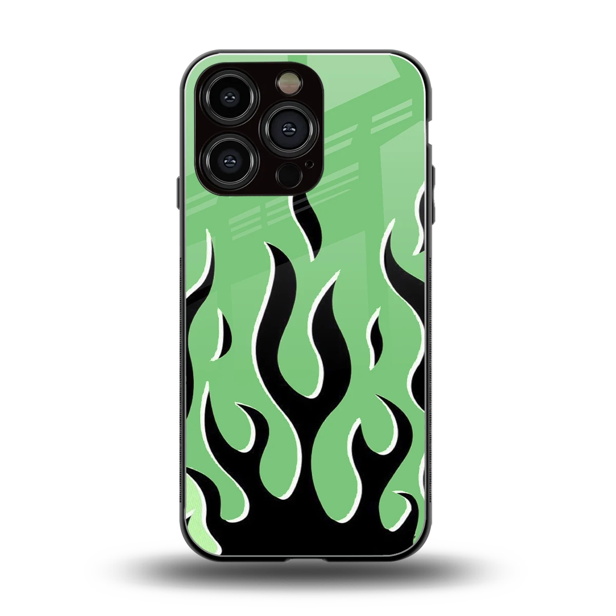 Y2K Retro Green Flames back phone cover | glass case for iphone 16 pro