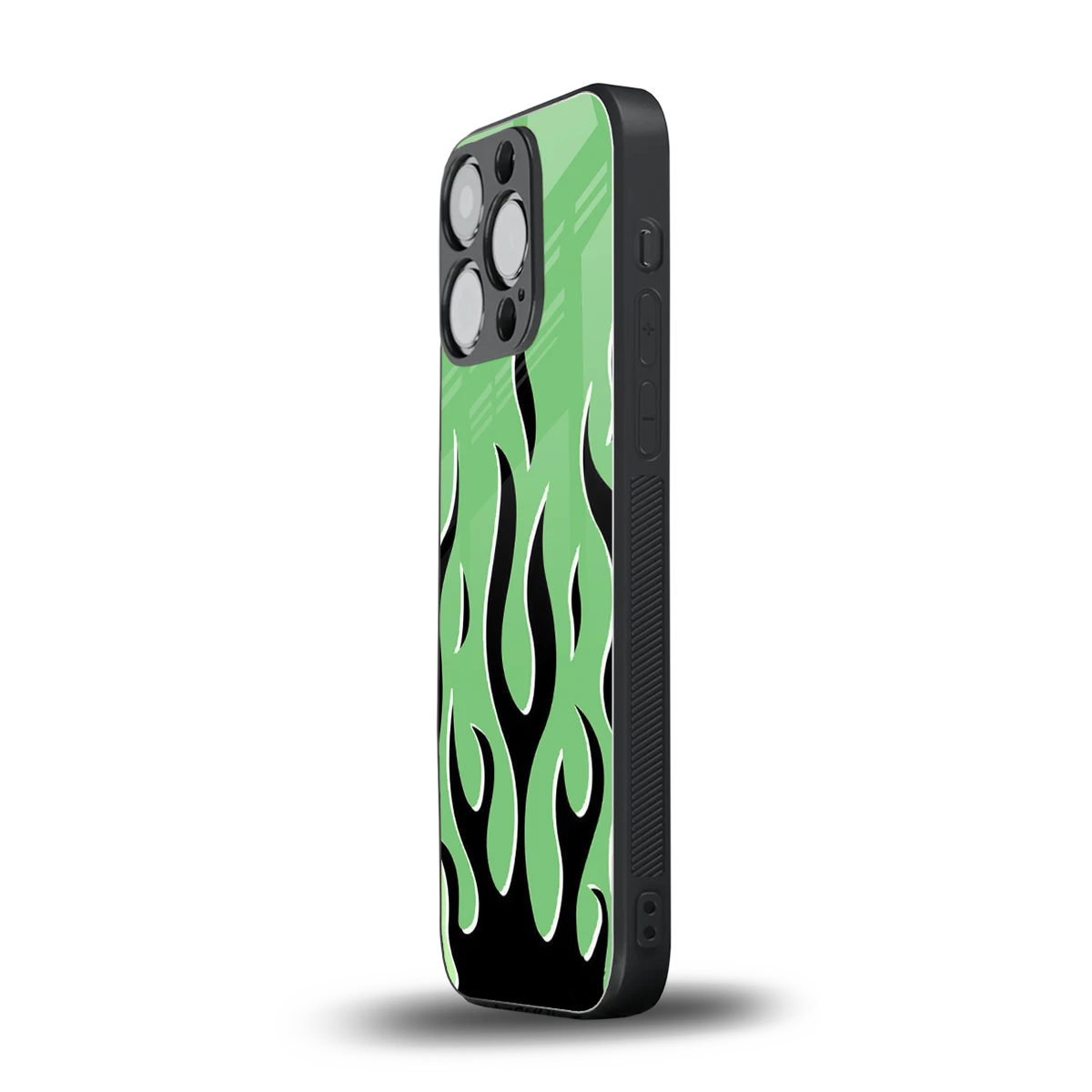Y2K Retro Green Flames iphone 16 pro mobile cover | shockproof glass phone case