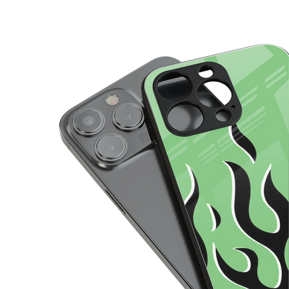 Y2K Retro Green Flames stylish phone case for iPhone 16 | glossy glass and slim fit