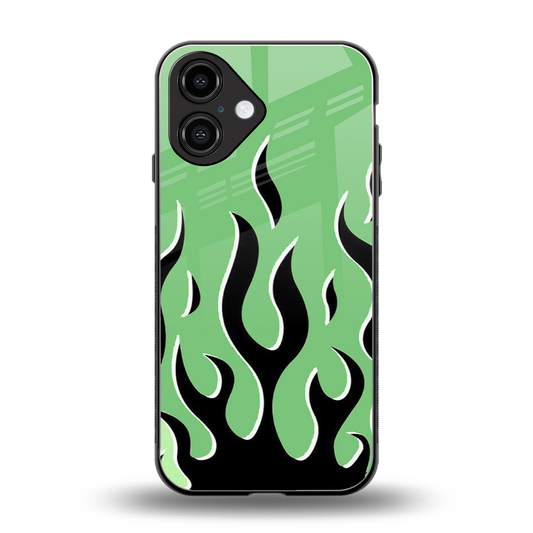 Y2K Retro Green Flames Phone Case for Iphone 16 | Glass Case