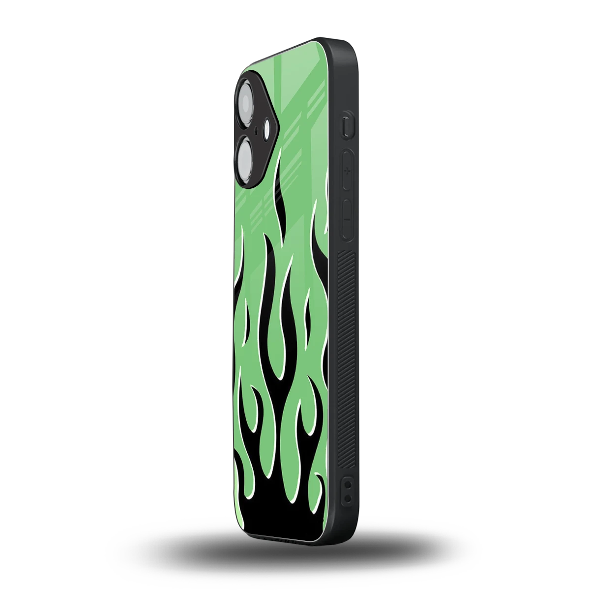 Y2K Retro Green Flames iPhone 16 mobile cover | shockproof glass phone case